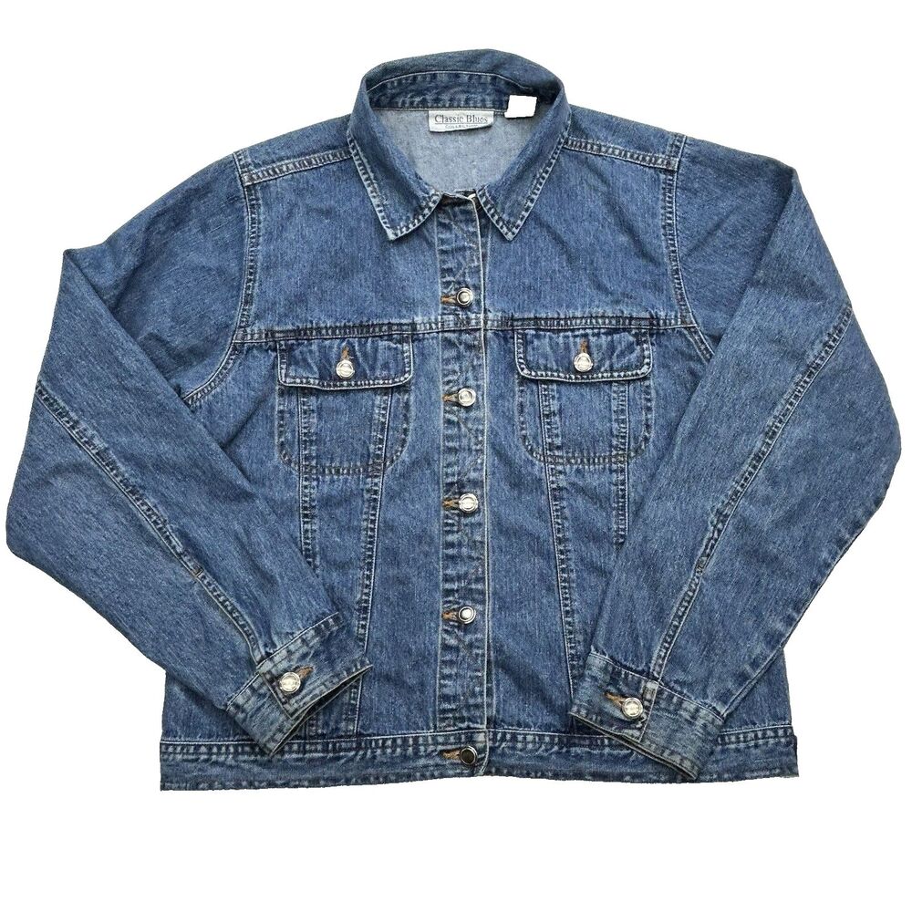 Classic Blues Collection Women's L Denim Jean Jacket Cotton Button Trucker
